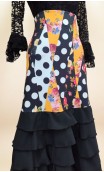 Saia Flamenca Estampada c/Babados Pretos e Xale