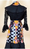 Falda Flamenca Estampada c/Volantes Negros y Pañuelo