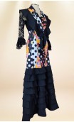 Saia Flamenca Estampada c/Babados Pretos e Xale