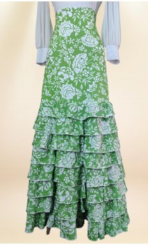 Falda Flamenca Verde c/ Flores Blancas