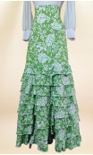 Saia Flamenca Verde com Flores Brancas