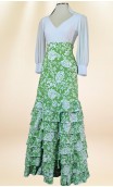 Saia Flamenca Verde com Flores Brancas
