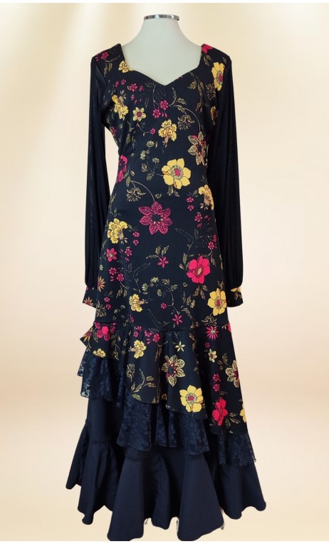 Vestido Flamenco Negro Floral