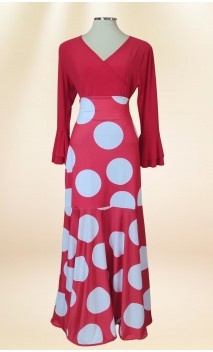 Conjunto Flamenco Falda & Blusa Rojo c/Lunares Blancos