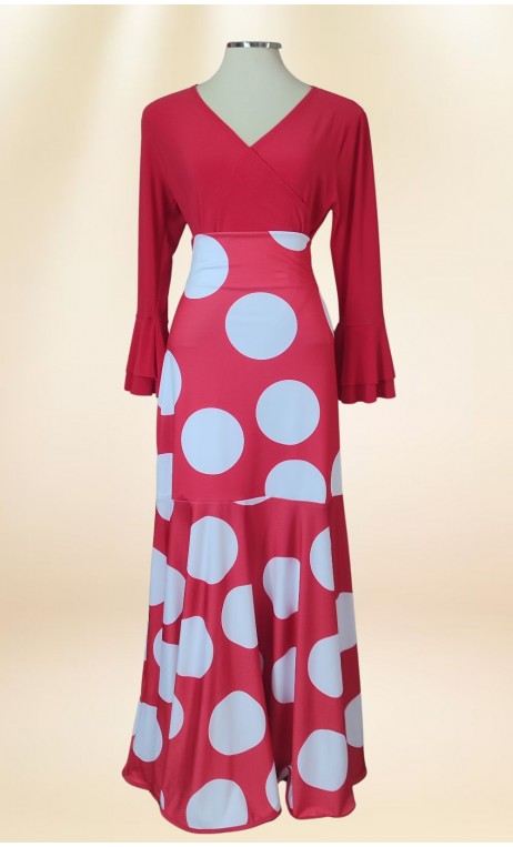 Conjunto Flamenco Saia e Blusa Vermelho c/Bolas Brancas