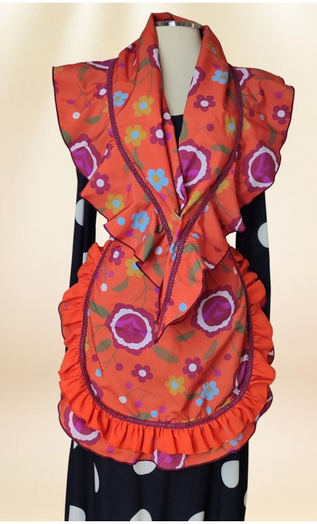 Conjunto Delantal y Pañuelo Naranja Floral