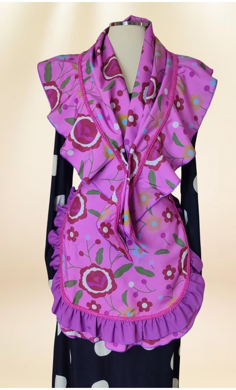 Conjunto Avental e Xale Rosa Claro Floral