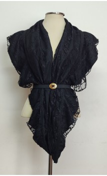 Conjunto Lenço de renda preto com forro e Cinto