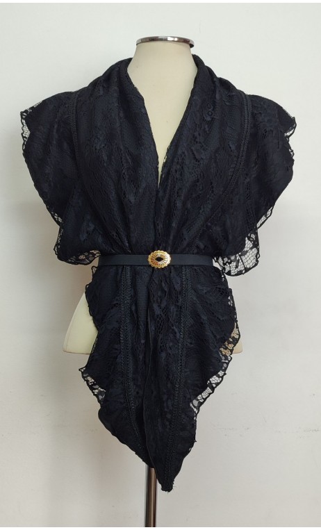 Conjunto Pañuelo de Encaje Negro con Forro y Cinturón