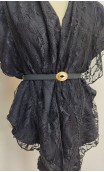 Conjunto Lenço de renda preto com forro e Cinto