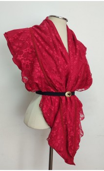 Conjunto Lenço de renda vermelho com forro e Cinto
