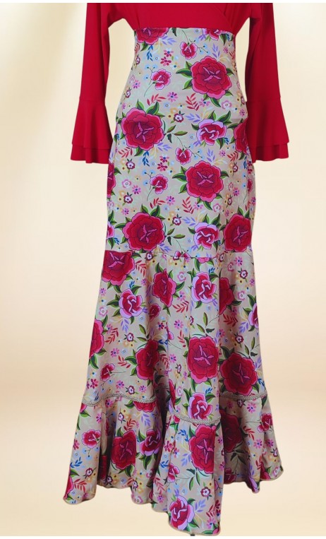 Saia Flamenca Bege Floral