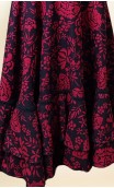 Saia Flamenca Transpassada Preta c/Floral Vermelho