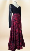 Floral Red & Black Wrap Over Flamenco Skirt