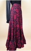 Saia Flamenca Transpassada Preta c/Floral Vermelho