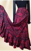 Saia Flamenca Transpassada Preta c/Floral Vermelho