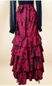 Falda Flamenca Cruzada Negro Floral y Rojo