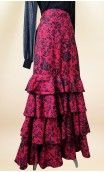 Saia Flamenca Transpassada Vermelha c/Floral Preta