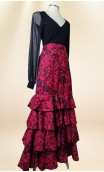Falda Flamenca Cruzada Negro Floral y Rojo