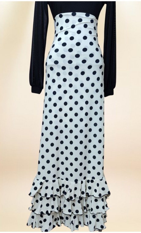 White Polka-dot Flamenco Skirt w/Ruffles