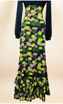 Falda Flamenca Negra Estampada c/Volantes