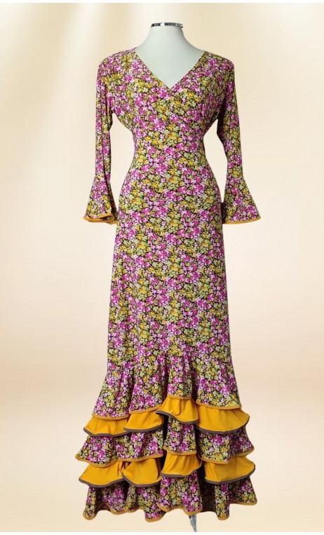 Conjunto Flamenco Saia e Blusa Mostarda Floral