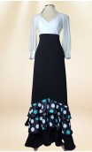 Black Collin Flamenco Long-Skirt w/Polka-dots Ruffles