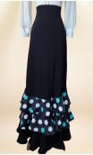 Black Collin Flamenco Long-Skirt w/Polka-dots Ruffles