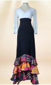 Black Collin Flamenco Long-Skirt w/ Floral Ruffles