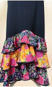 Black Collin Flamenco Long-Skirt w/ Floral Ruffles