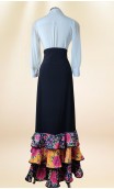 Falda Flamenca Collin Negra c/Volantes Floral