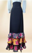 Black Collin Flamenco Long-Skirt w/ Floral Ruffles