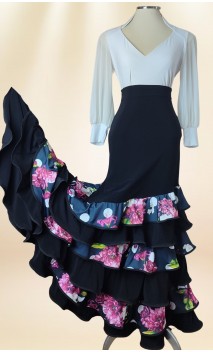 Floral Printed Flamenco 6 Ruffles Long-Skirt