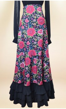 Black Floral Flamenco Skirt