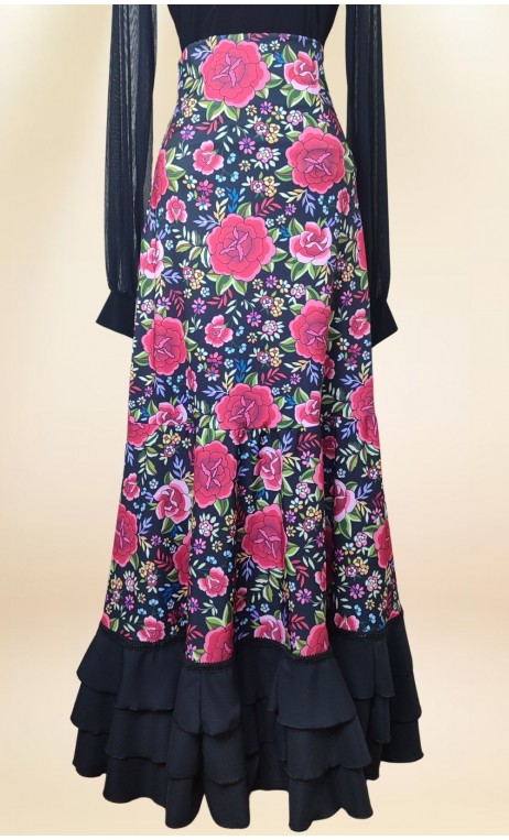 Falda Flamenco Negra Floral