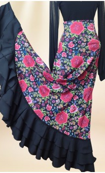 Saia Flamenca Preta Floral