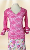 Conjunto Rosa Floral Saia e Blusa c/Renda