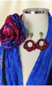Conjunto Lenço e Avental de Renda Azul, Brincos de Crochet e Flor