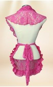 Conjunto Lenço e Avental de Renda Rosa, Brincos de Crochet e Flor