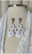 White Lace Scarf, Crochet Earrings Set & Brooch