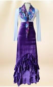Conjunto de Saia Flamenca de Veludo Roxo c/Babados e Lenço Estampado