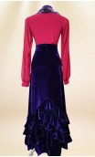 Conjunto de Saia Flamenca de Veludo Roxo c/Babados e Lenço Estampado