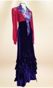 Conjunto de Saia Flamenca de Veludo Roxo c/Babados e Lenço Estampado