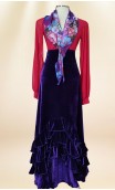 Purple Velvet Flamenco Skirt w/Ruffles and Scarf