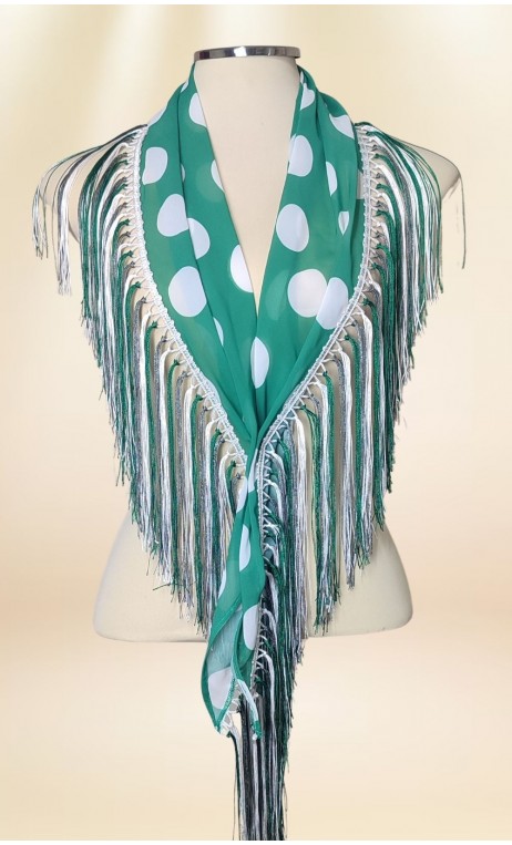 Green w/White Polka-dots Flamenco Shawl w/Fringe