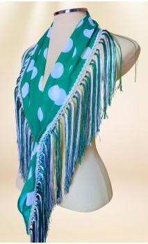 Green w/White Polka-dots Flamenco Shawl w/Fringe