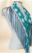 Green w/White Polka-dots Flamenco Shawl w/Fringe