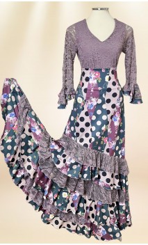 Floral Long Skirt w/Lace and Blouse Set