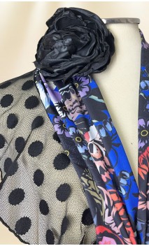 Conjunto Xale Floral e Flor para Cabelo