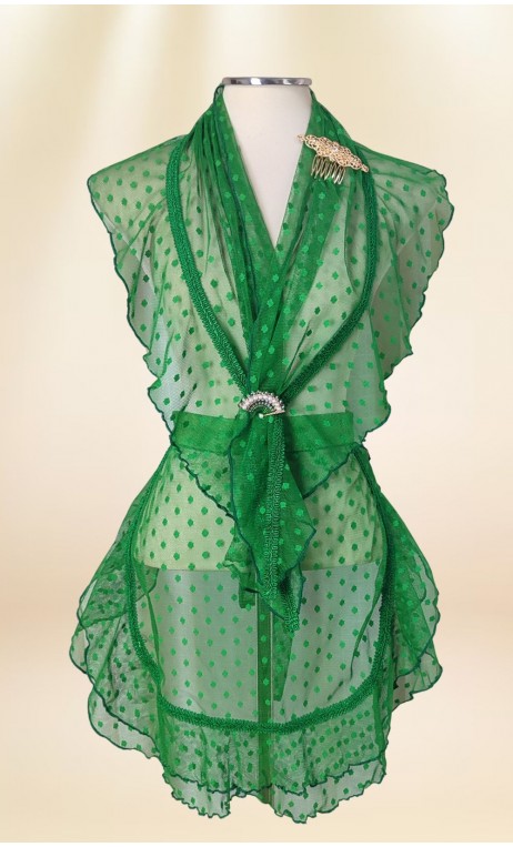 Green Lace Scarf and Apron, Brooch & Peinettes